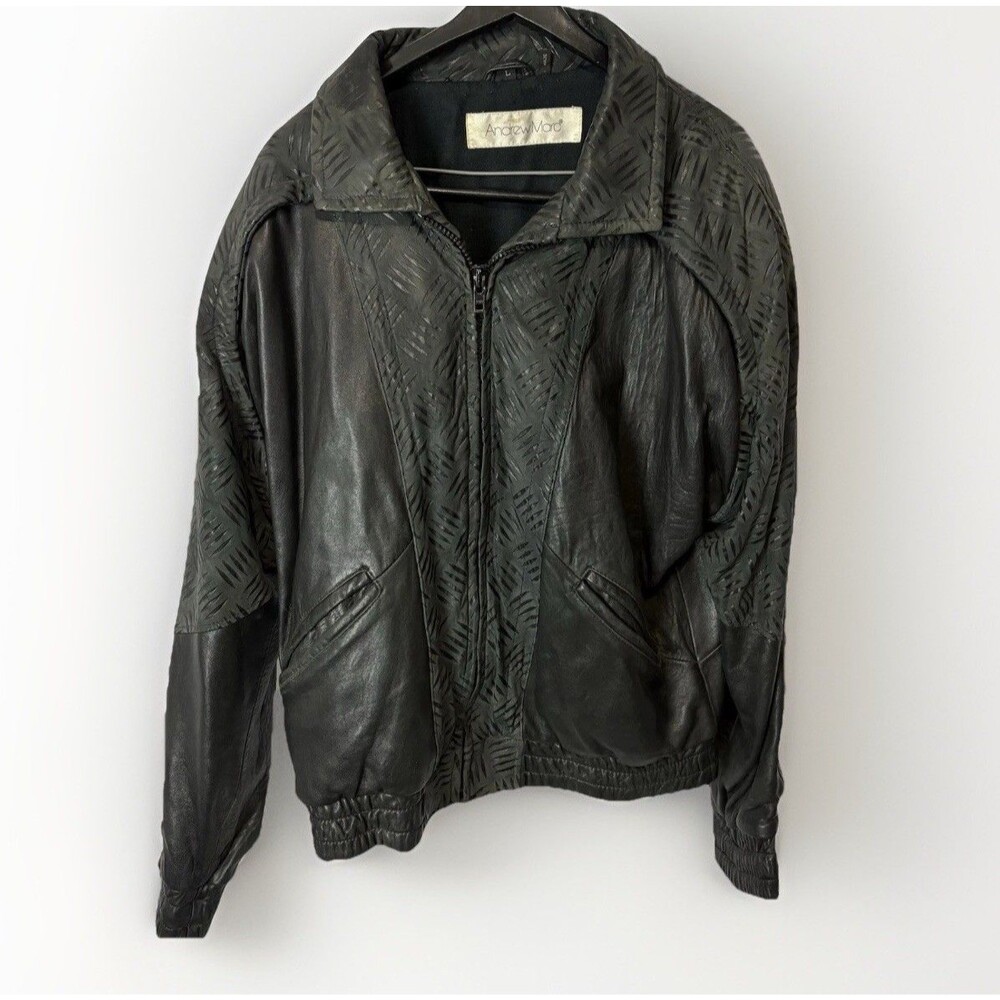 Vintage 80s‎ Andrew Marc Leather Bomber Flight Style Coat Jacket Large Textured